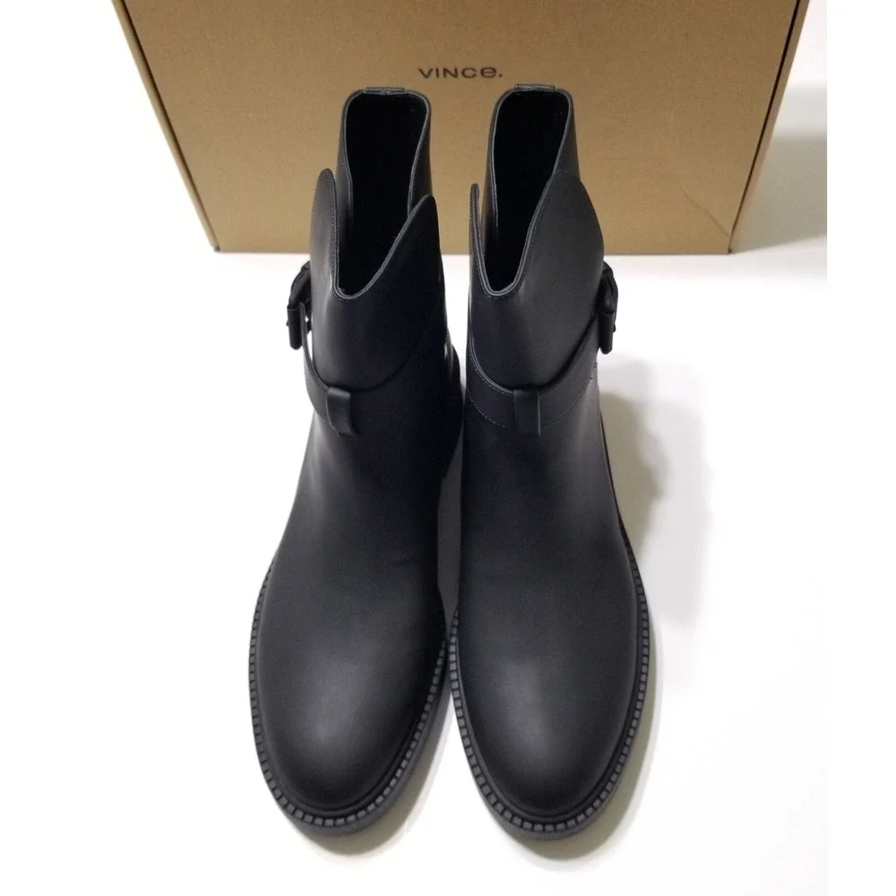 NIB Vince Kaelyn Leather Waterproof Moto Ankle Boots Black Buckle 9.5 $350